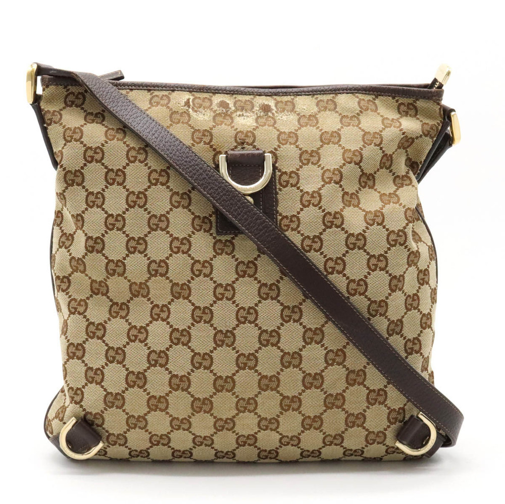 Gucci GG Canvas Crossbody Bag Leather Beige Cream Dark Brown